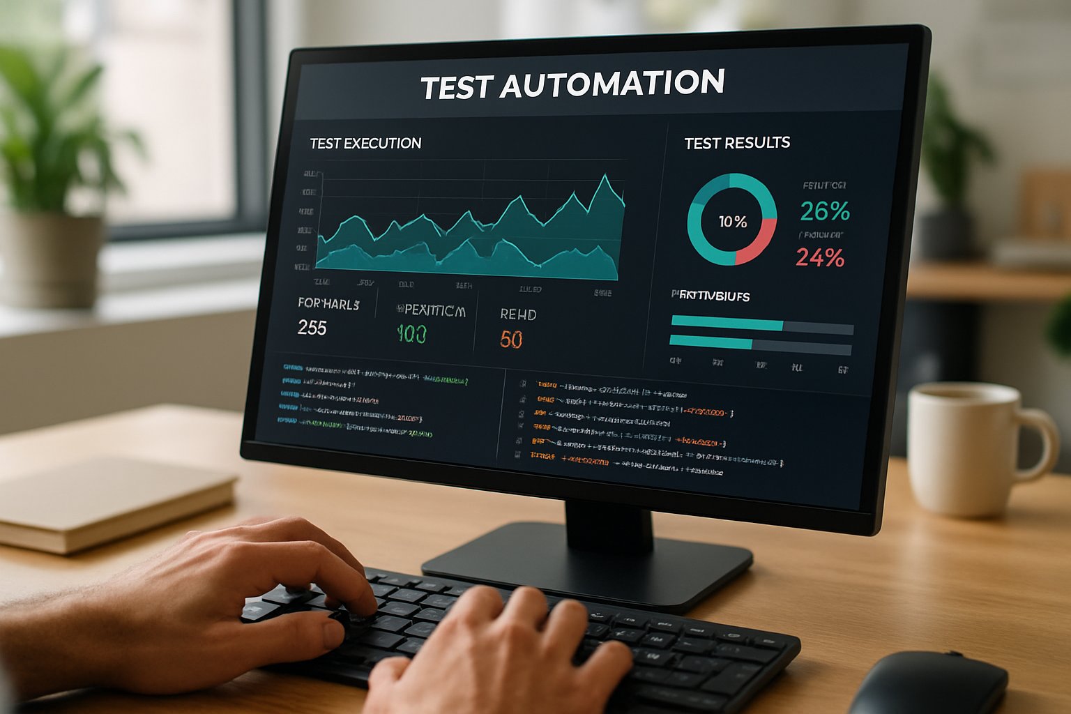 Software dashboard displaying Testing Automation analytics and real-time data.