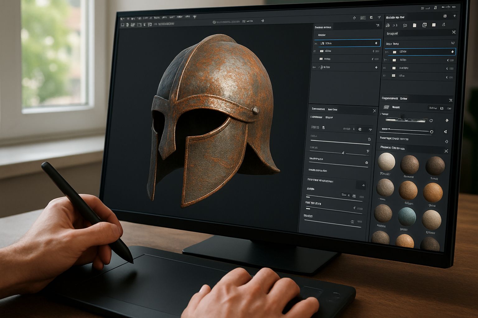 AI 3D Generation with model texturing and high-resolution output in realistic office setting.
