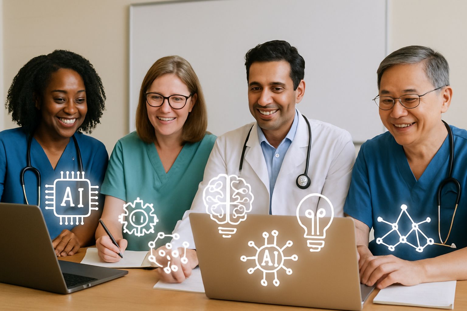 Public Health professionals upskilling with AI technology under HHS guidance.