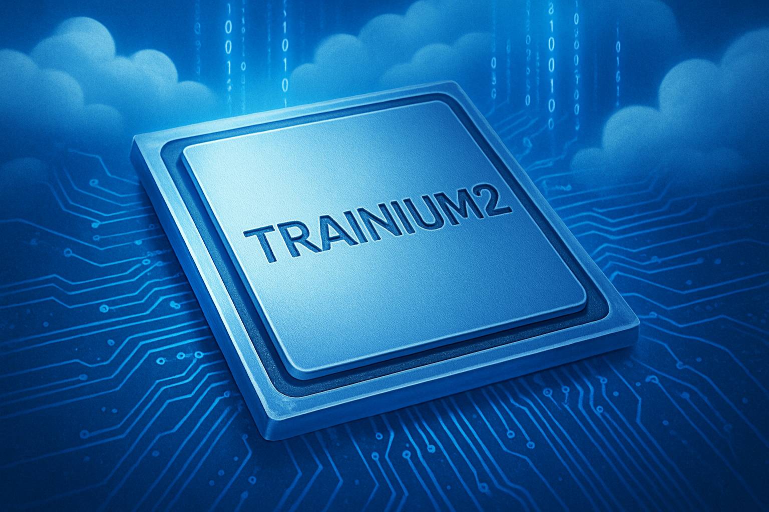 Close-up of Trainium2 AI chip symbolizing Cloud AI Hardware innovation.