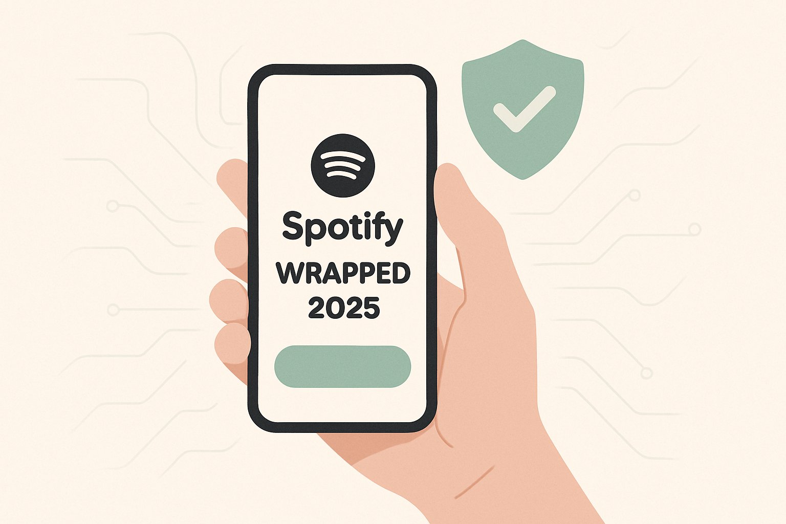 Spotify Wrapped 2025 smartphone with security shield, focused on Consumer Trust.