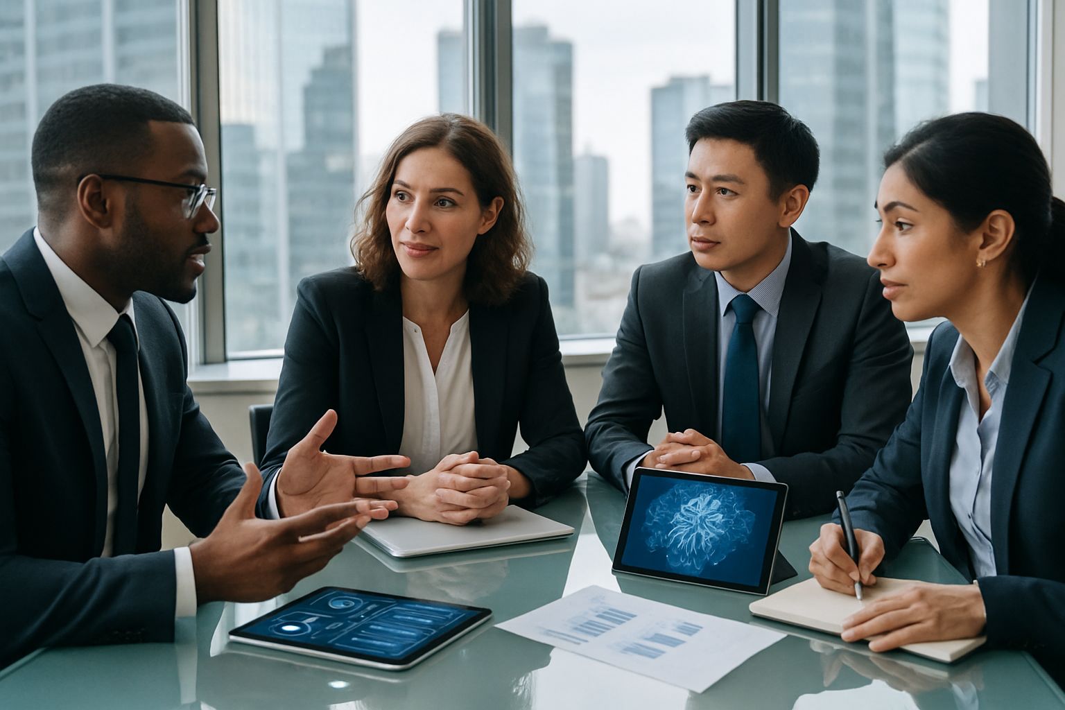 Business meeting in UK AI sector planning strategy