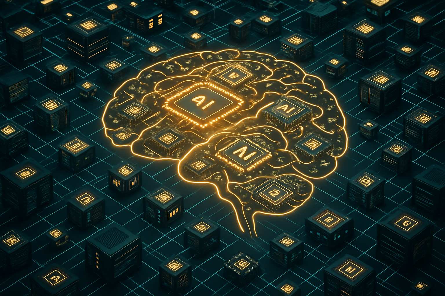 Networked digital brain illustrating AI Infrastructure Scale potential.