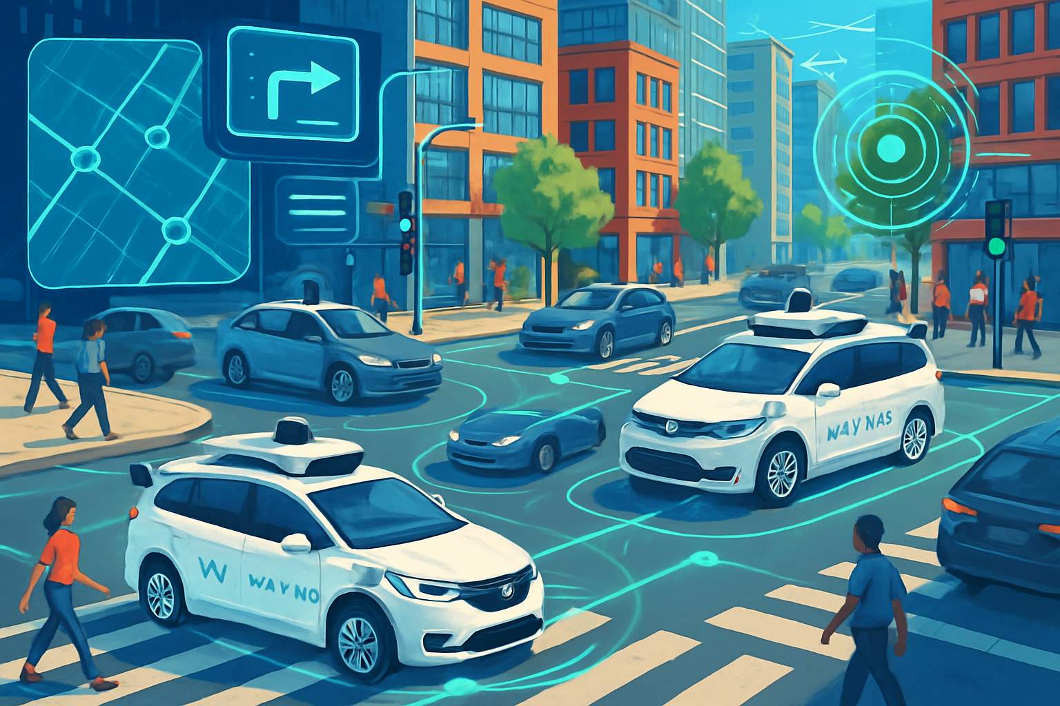 Waymo Autonomous Vehicle Ops in dense urban city traffic setting.