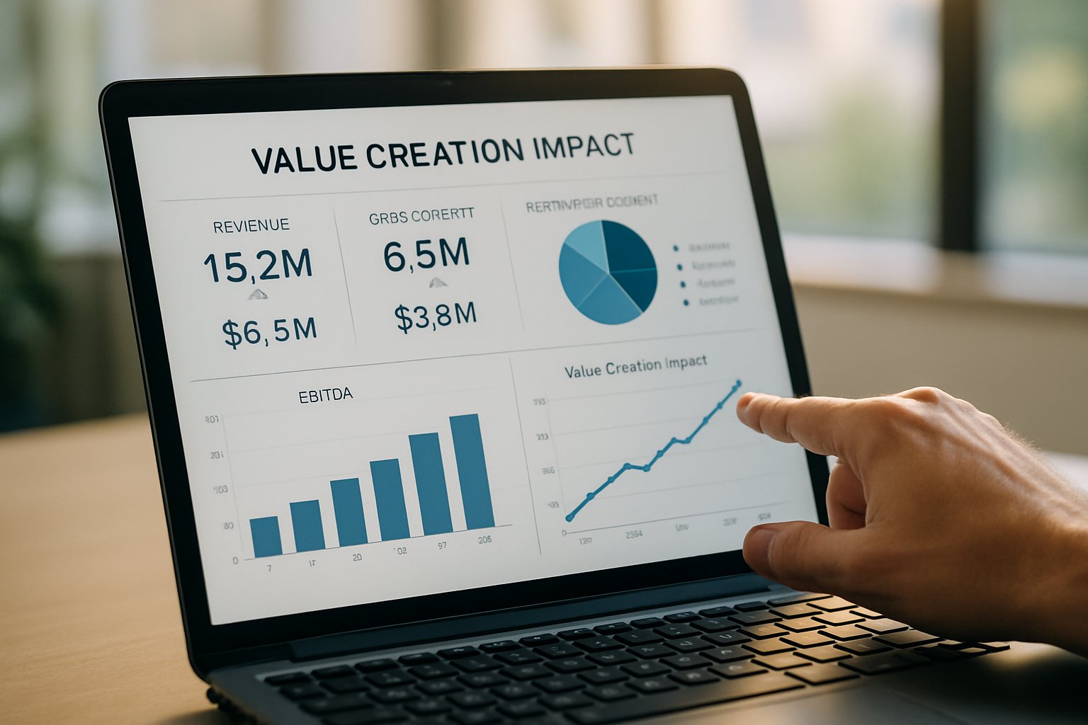 Value Creation KPIs dashboard showing positive growth for private equity firms