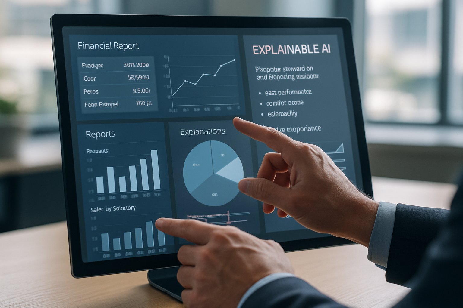Digital dashboard displaying explainable AI tools for financial transparency.
