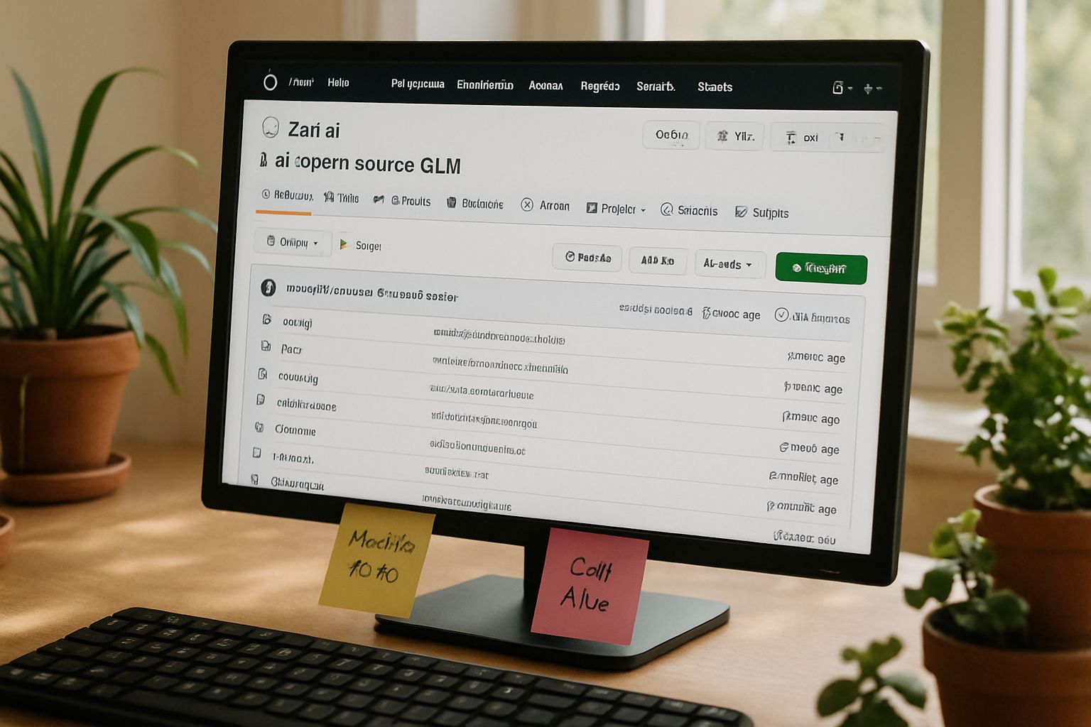 Z.ai open-source GLM code repository visible on a developer's monitor