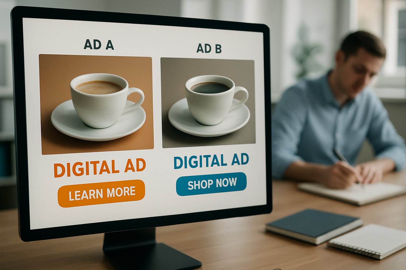 Digital ads being tested by Generative Ad Variant Engines for optimized performance.