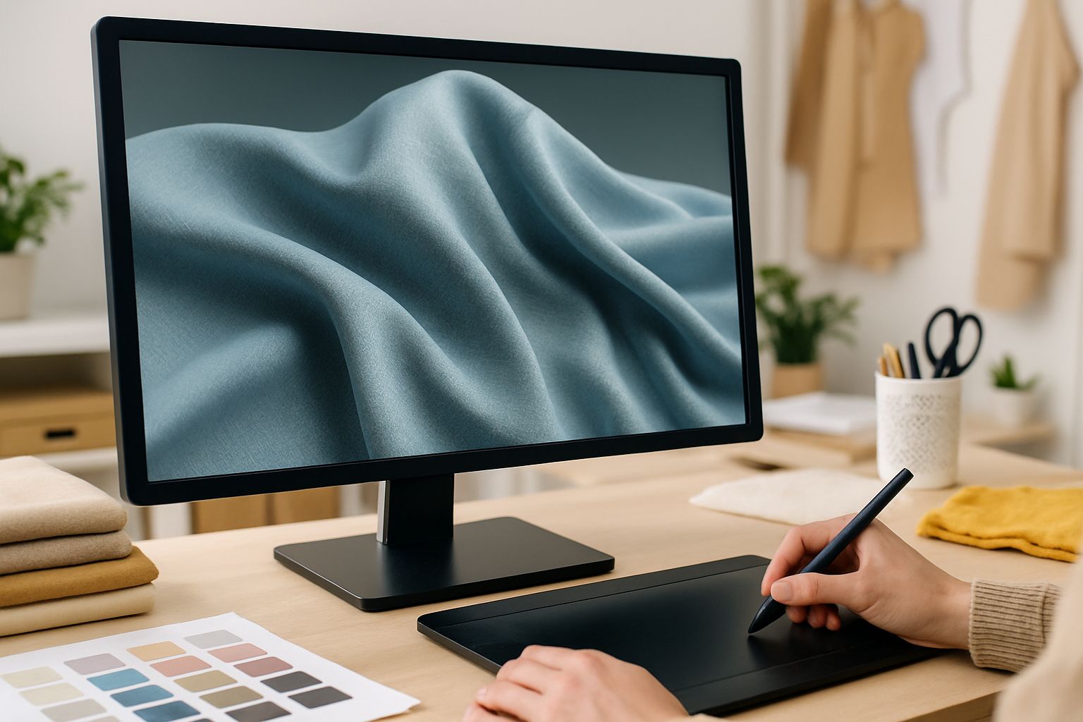 AI-Driven Fabric Simulation Tools displaying realistic digital fabric textures