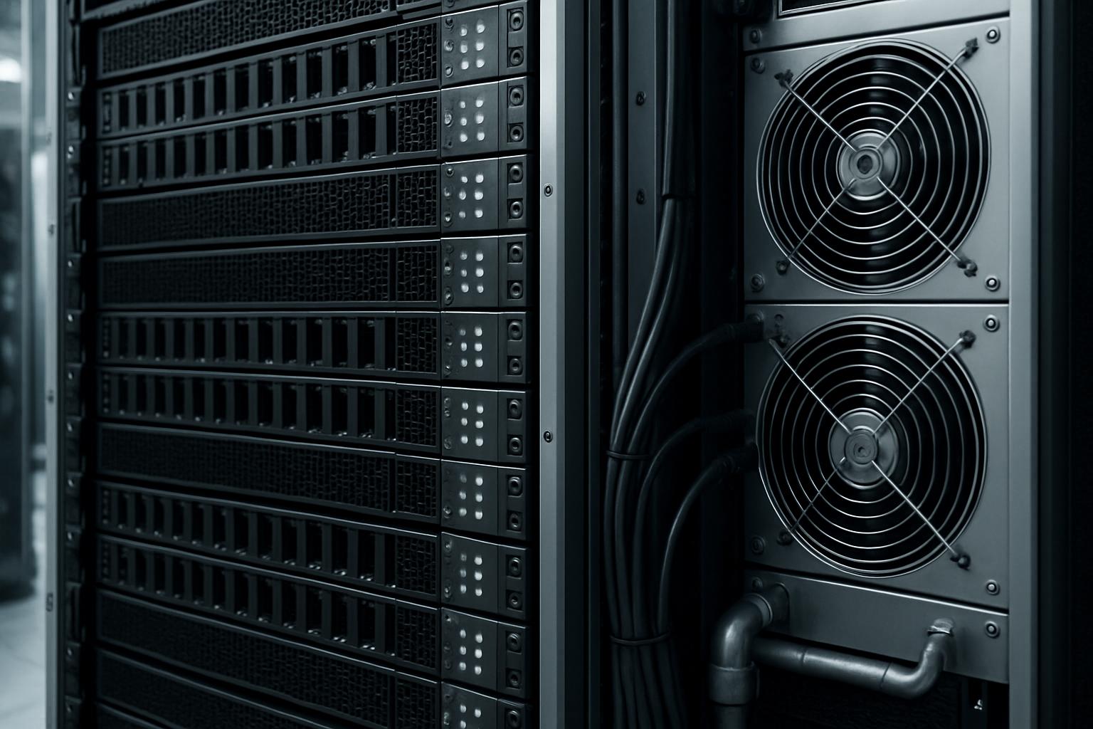 Elon Musk AGI realistic image of high-tech server room for powerful AI computing.