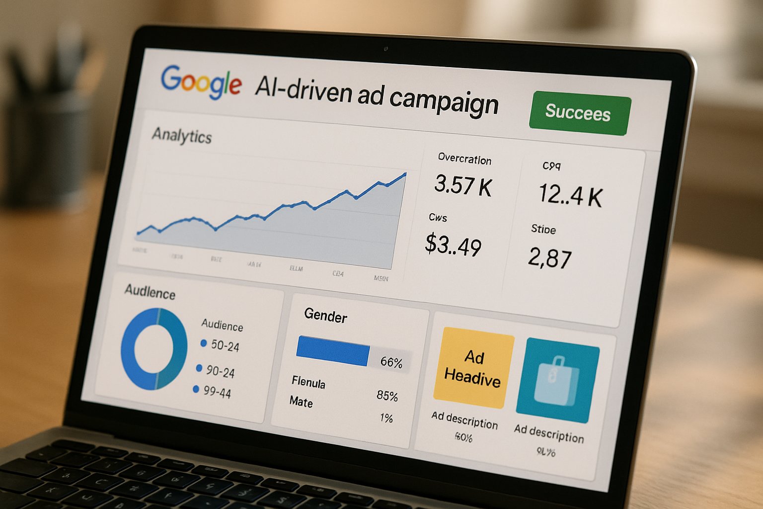 Google AI dashboard illustrating Generative Advertising Strategy analytics insights.
