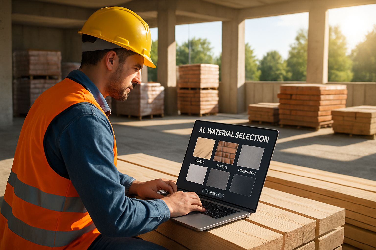 Builder uses AI-based material selection advisors at construction site for efficient sourcing