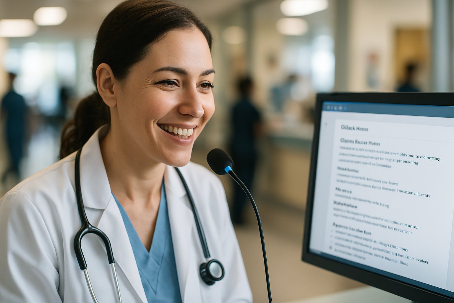 Healthcare AI enabling hands-free clinical documentation in a busy hospital.