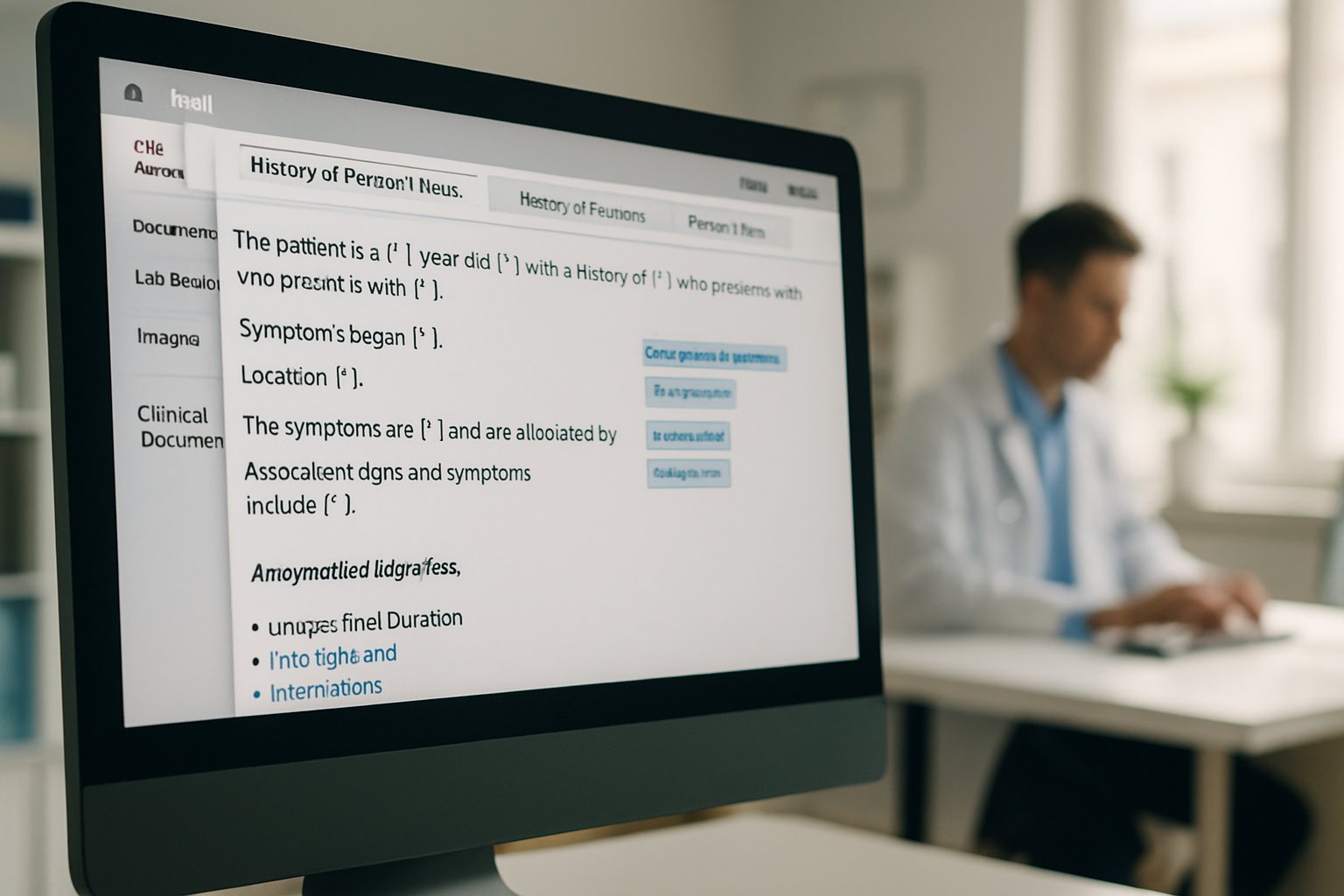 Computer screen displaying Real-Time Clinical Documentation AI interface in medical office.