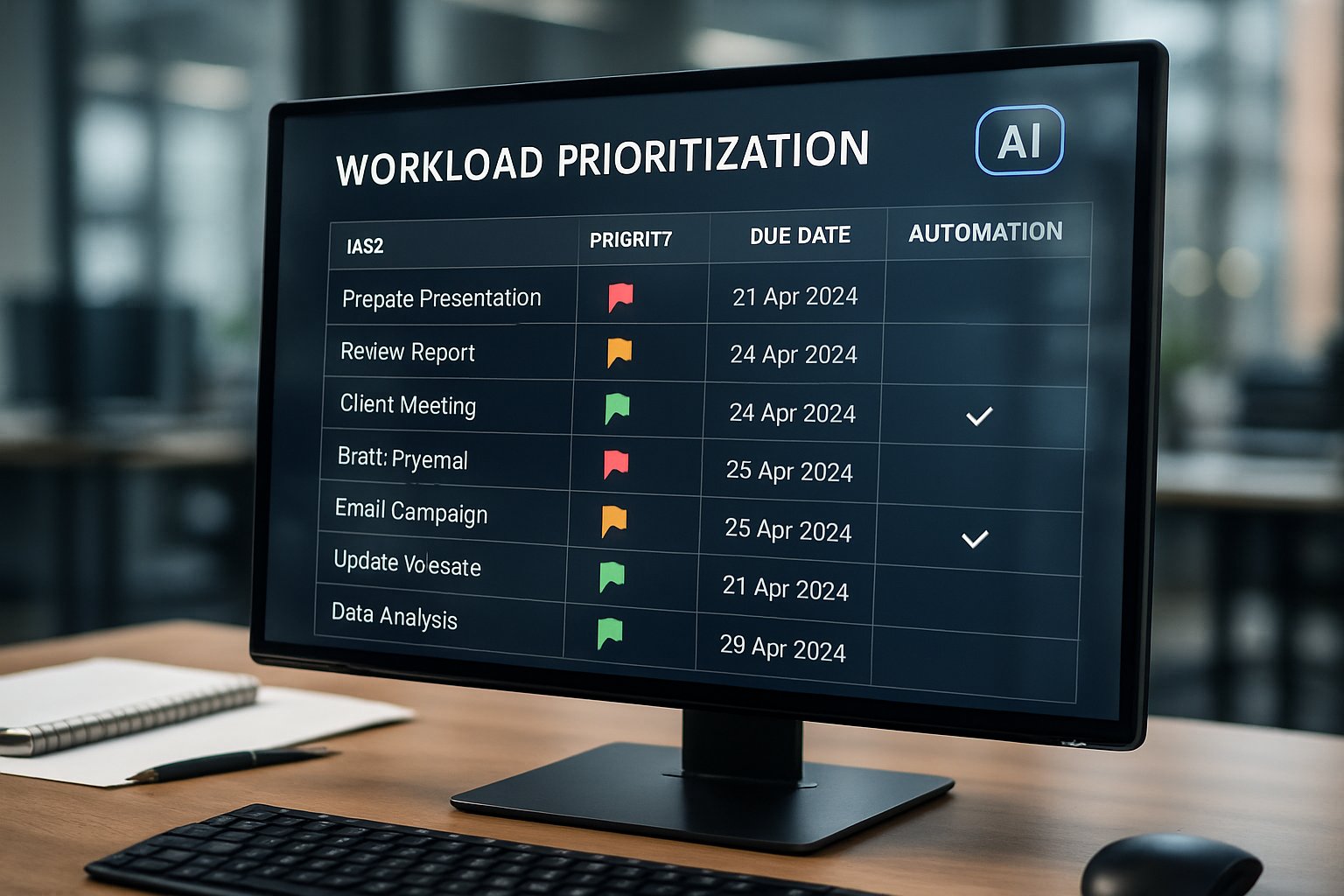 Professional using autonomous workload prioritization systems software at computer