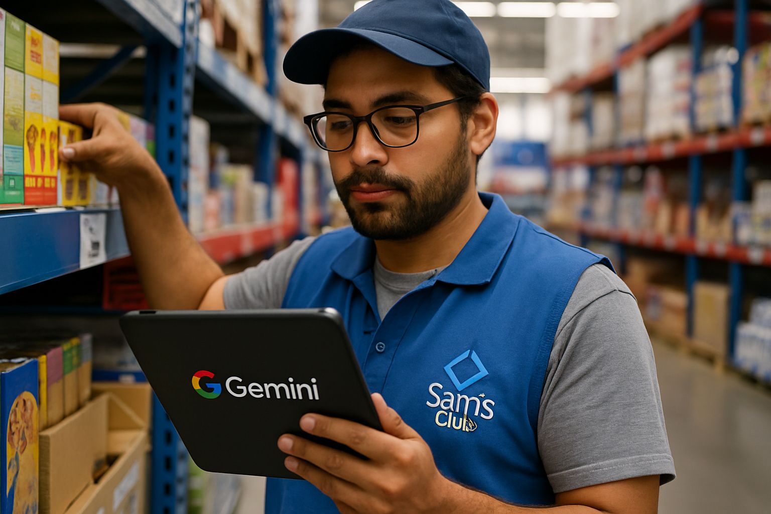 Retail employee uses tablet with Retail AI Integration at Sam’s Club