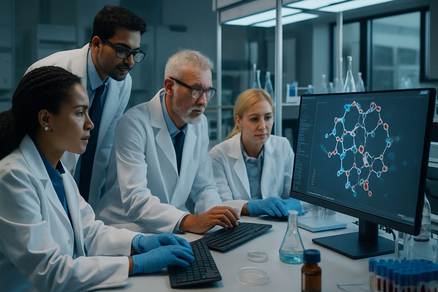 Scientists use AI technology in laboratory before Biotech drug IPO.