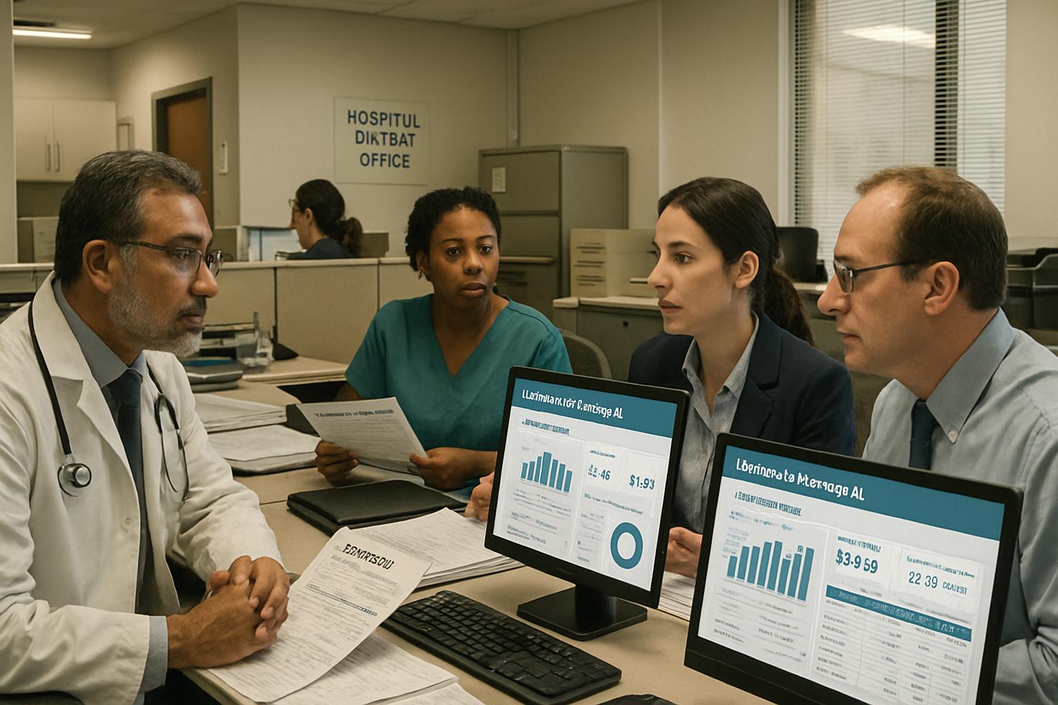 Healthcare Revenue AI dashboard in a real medical billing office with staff.
