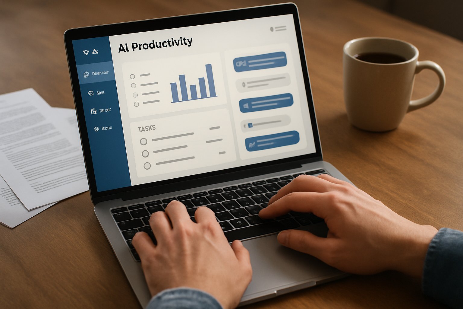 Laptop displaying AI Productivity tools used for modern office work.