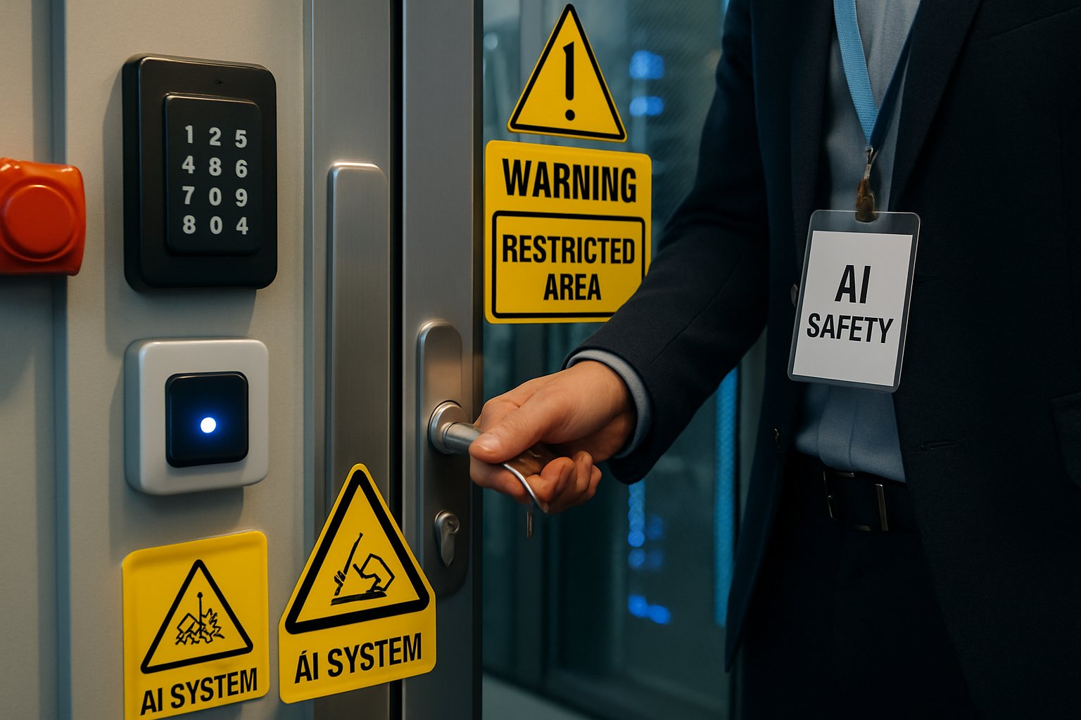 AI Risk Management safety protocols in a secure technology server room.