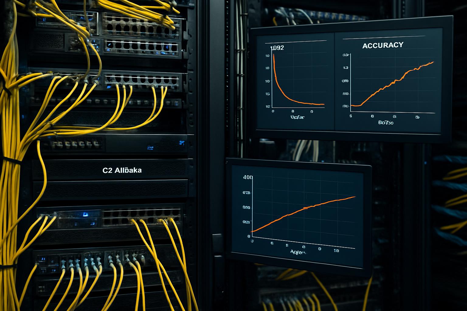 Alibaba Qwen Model servers and analytics displays in an authentic IT infrastructure setting.