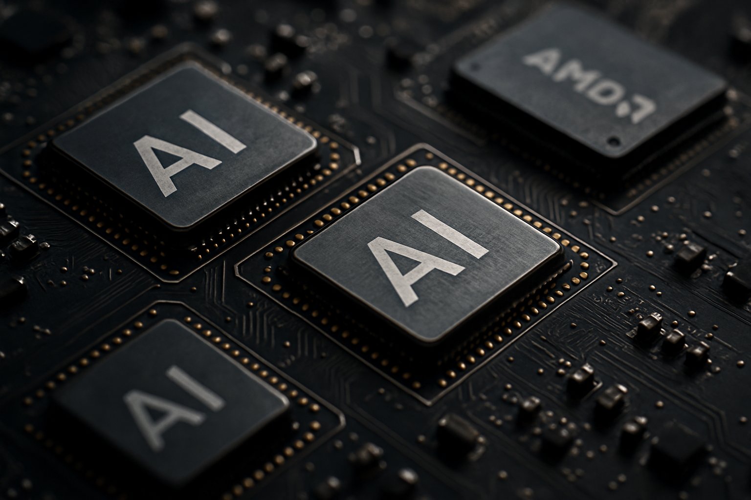 Detailed photo of AMD AI semiconductor chips representing AI Semiconductor Stocks.