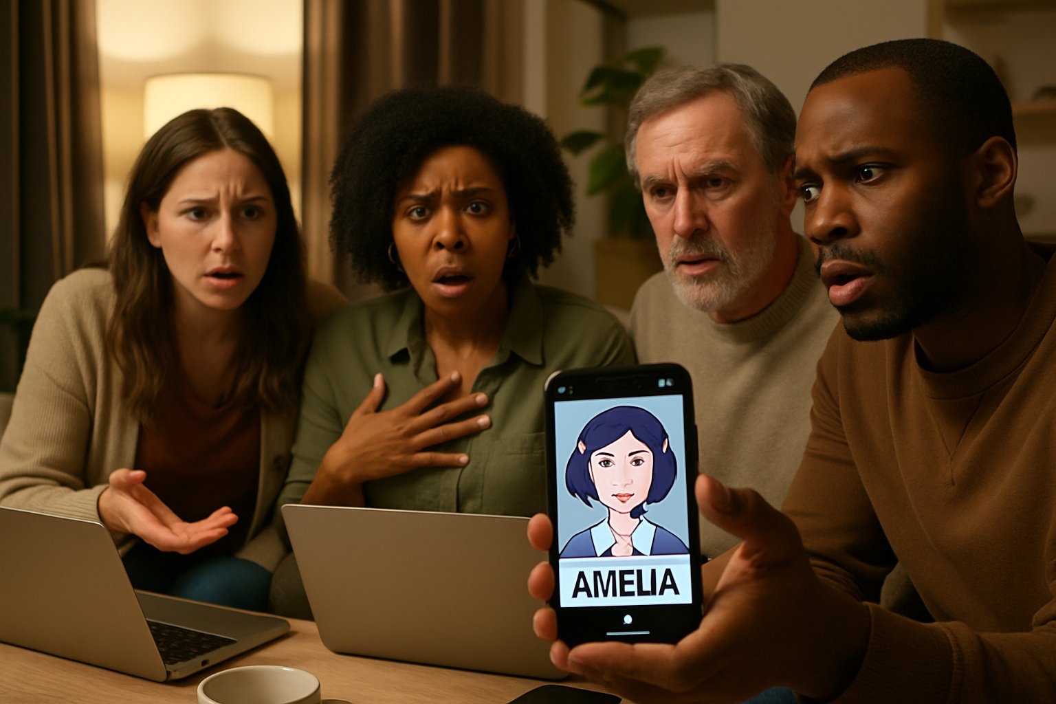 AI Social Media Amelia meme spreads among adults in real-life setting.