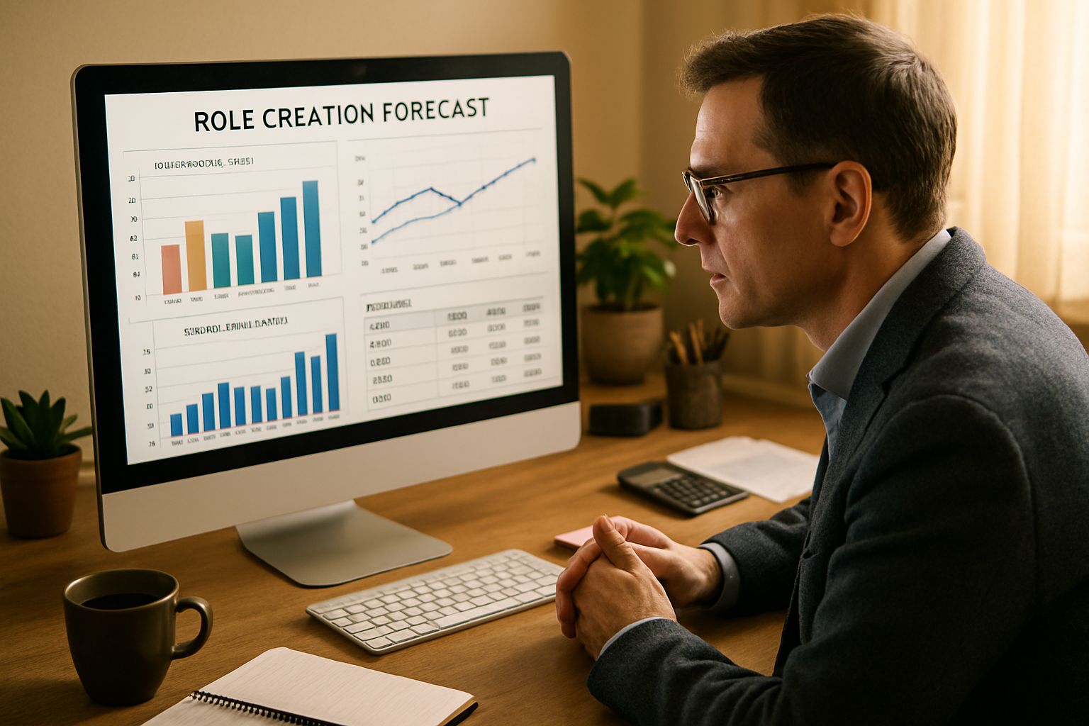 Economist analyzing data for role creation forecast and 2030 job growth