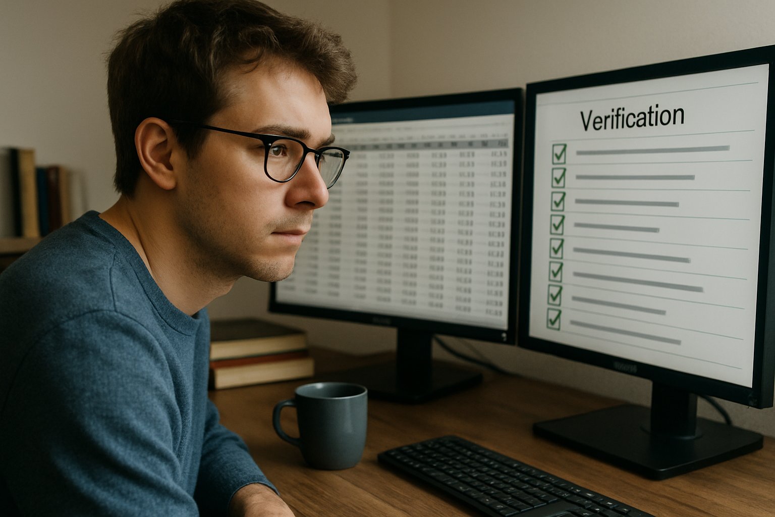 Junior researcher at workstation verifying data exemplifying Workforce Shifts