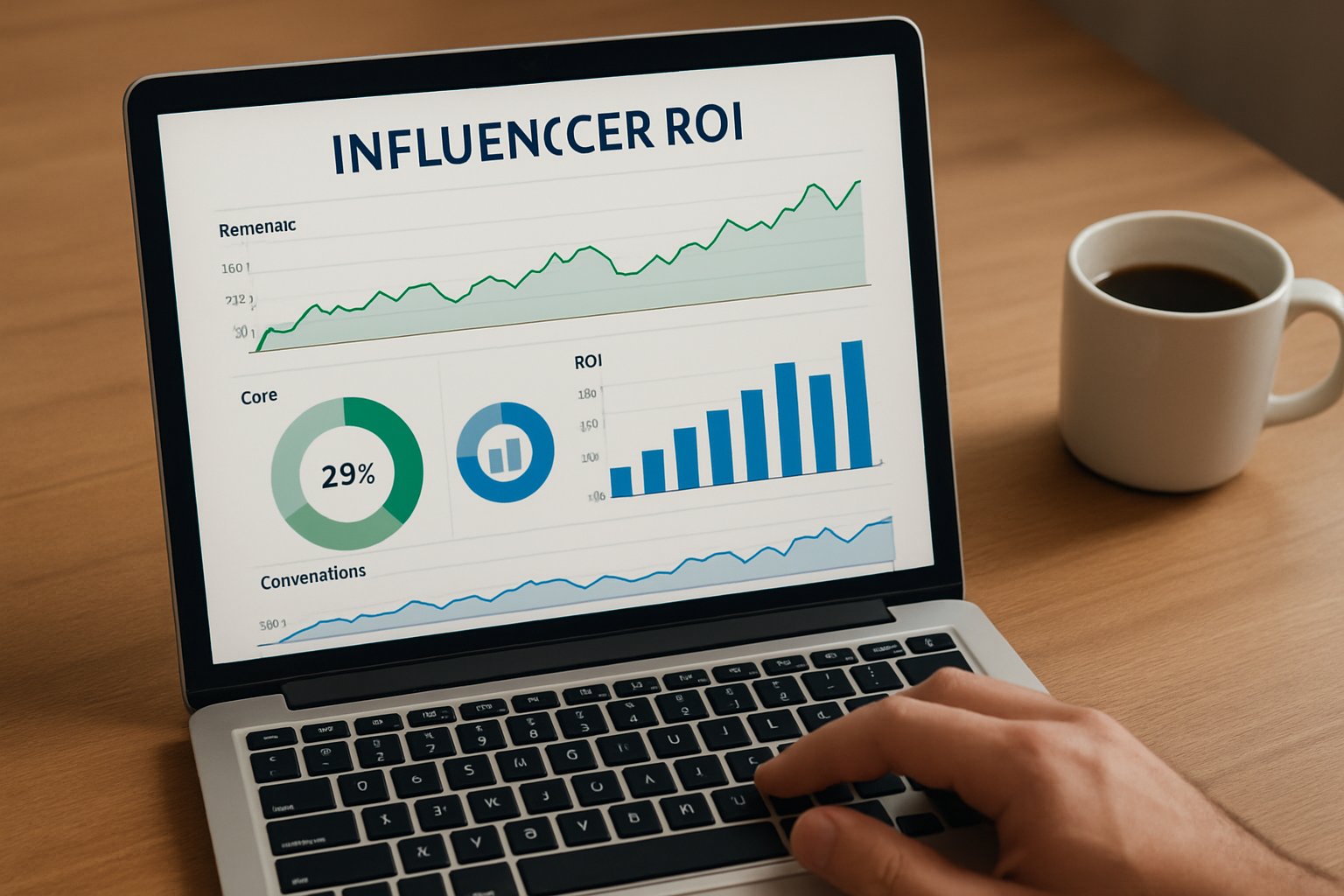 Laptop displays influencer ROI prediction engines analytics dashboard.