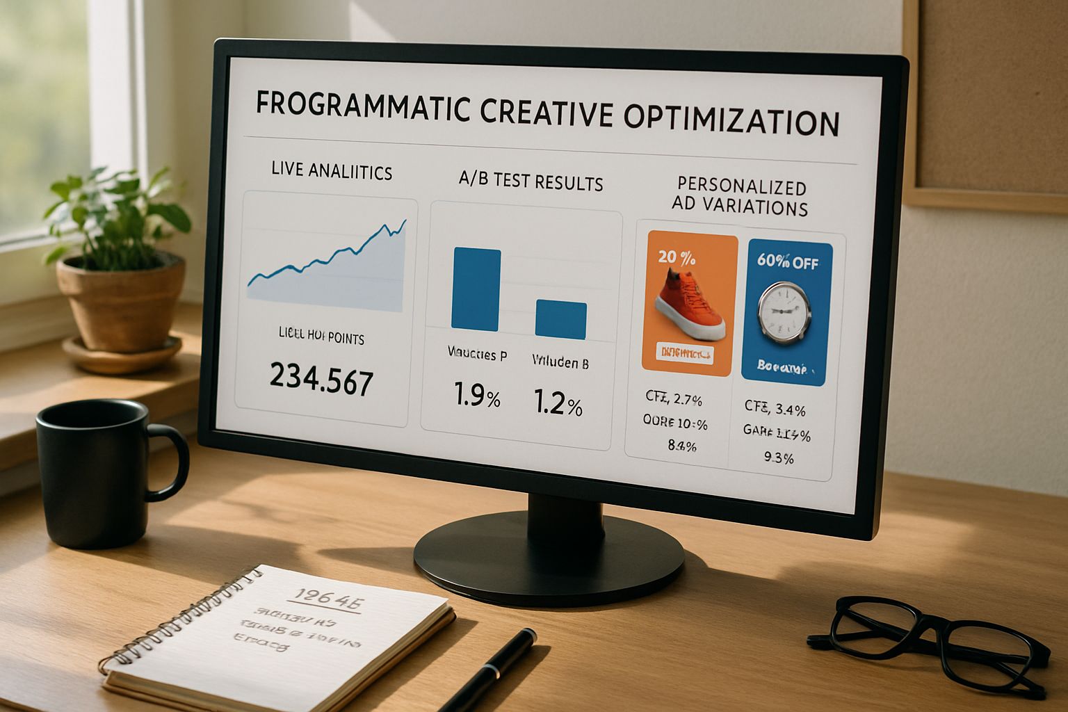 Dashboard of Programmatic Creative Optimization Tools with analytics and creative testing.