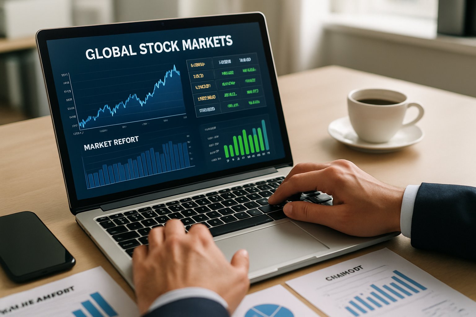 Global Stocks data analysis on modern devices in office setting.