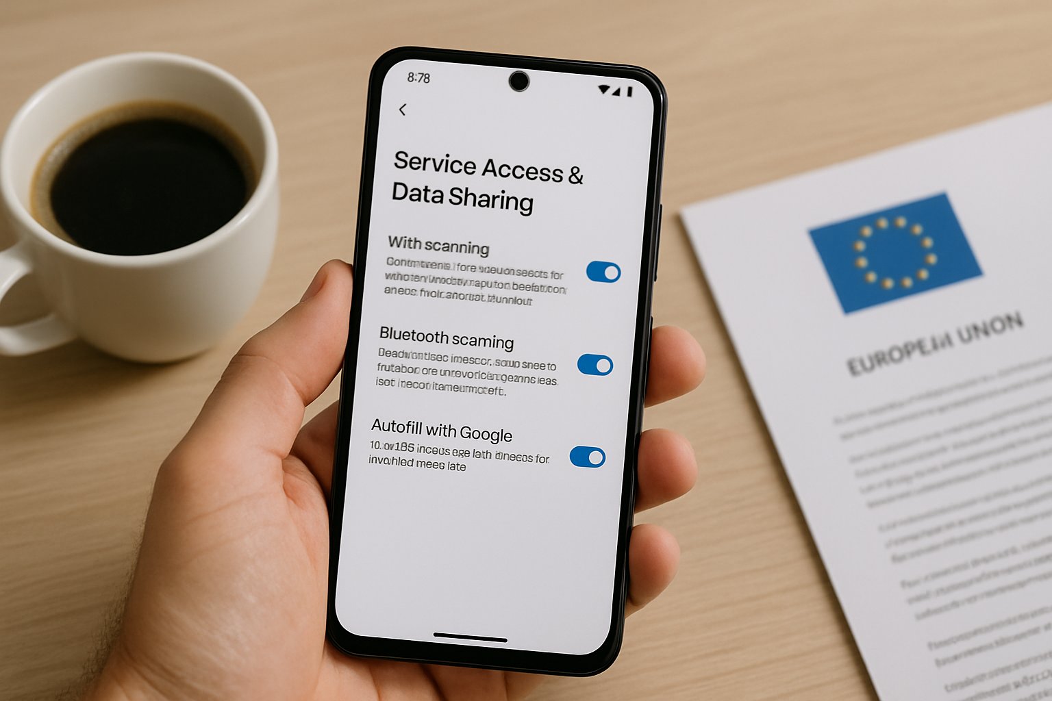Android smartphone showing Antitrust Service Access options in a real environment