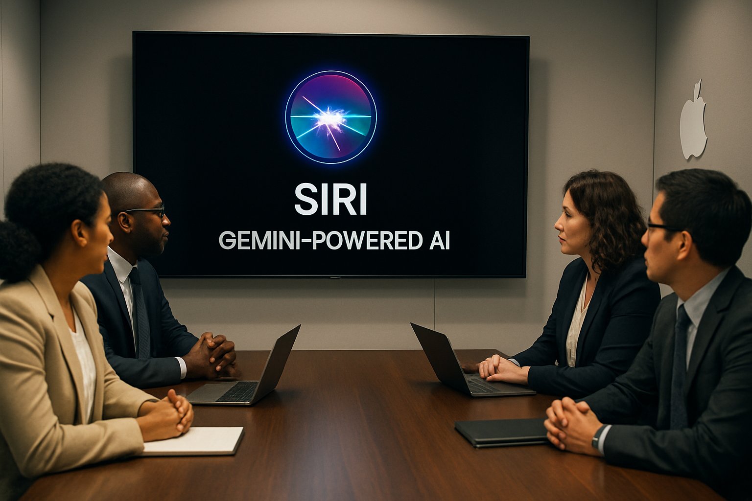 Apple keynote slide with Siri and Gemini-powered AI announcement