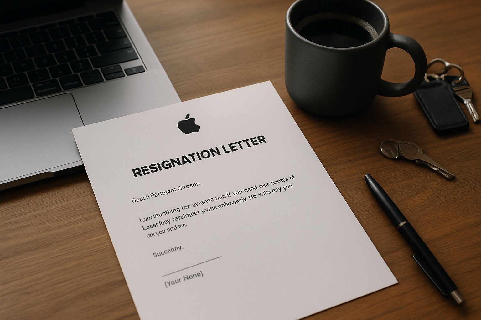Apple desk with resignation letter during AI talent exit.