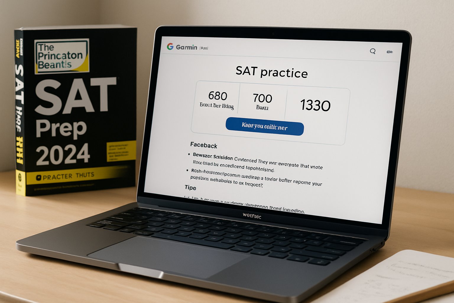 Google Gemini SAT prep interface with Princeton Review materials on desktop