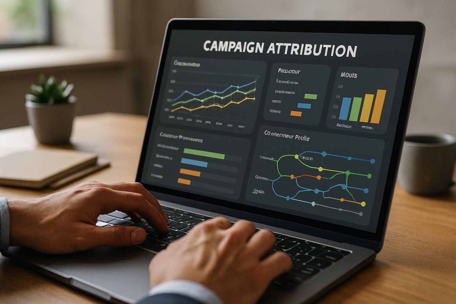 Generative campaign intelligence engines displayed on marketer's laptop analytics screen