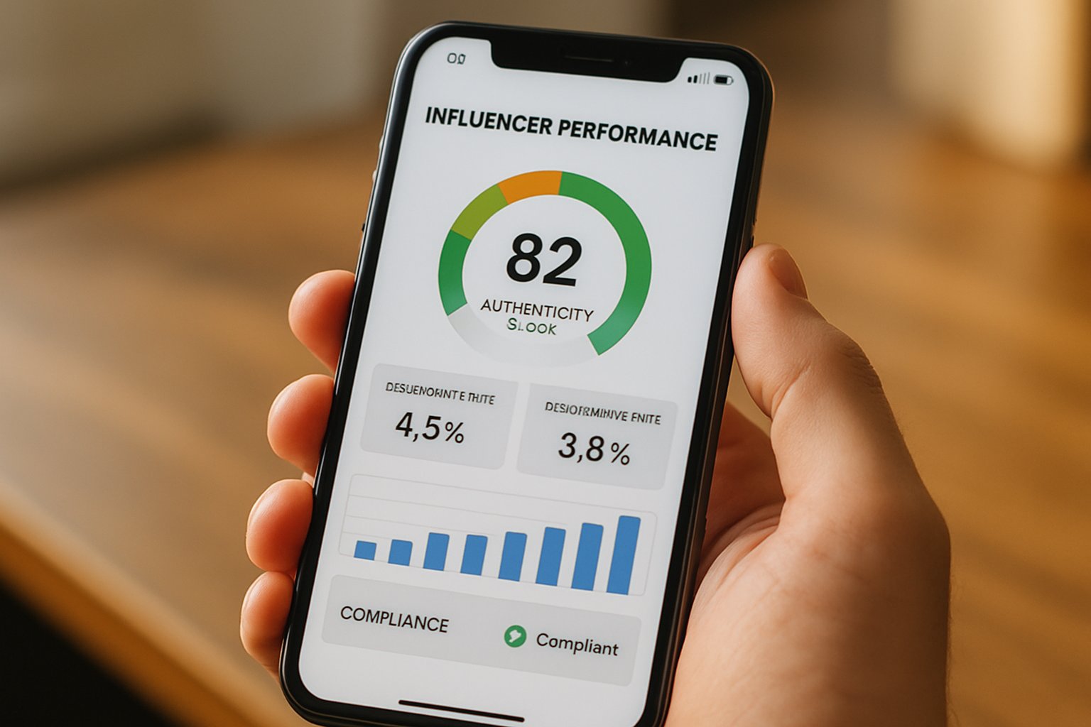 Mobile dashboard with influencer authenticity scoring algorithms and analytics