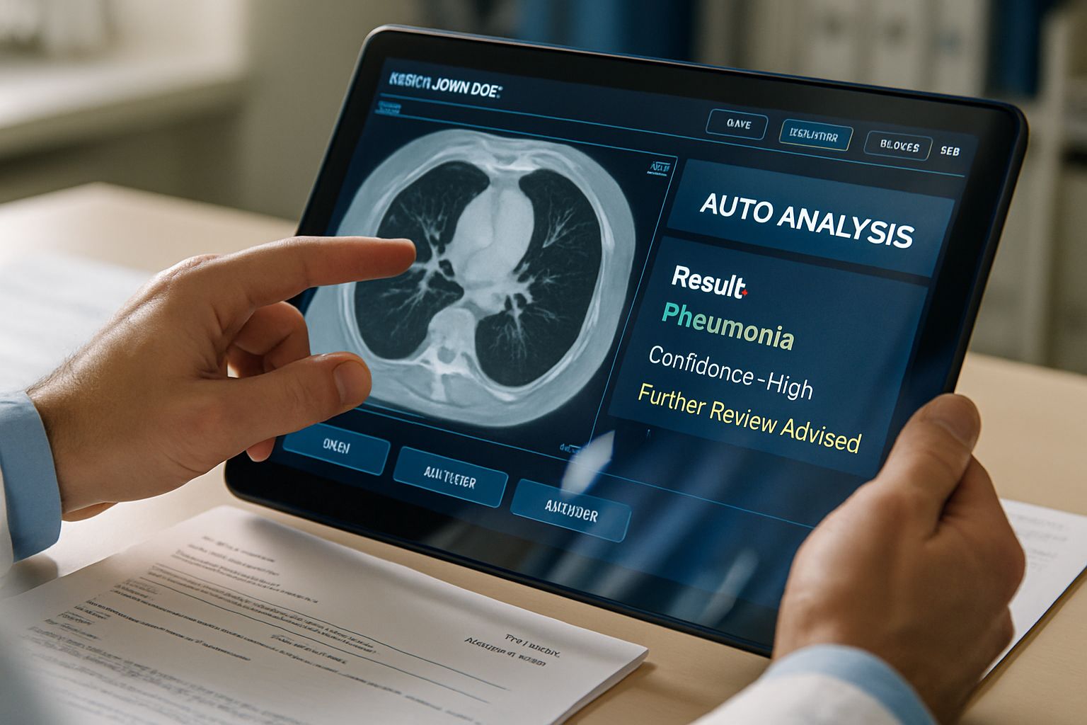 close up of clinical inference automation interface in hospital setting