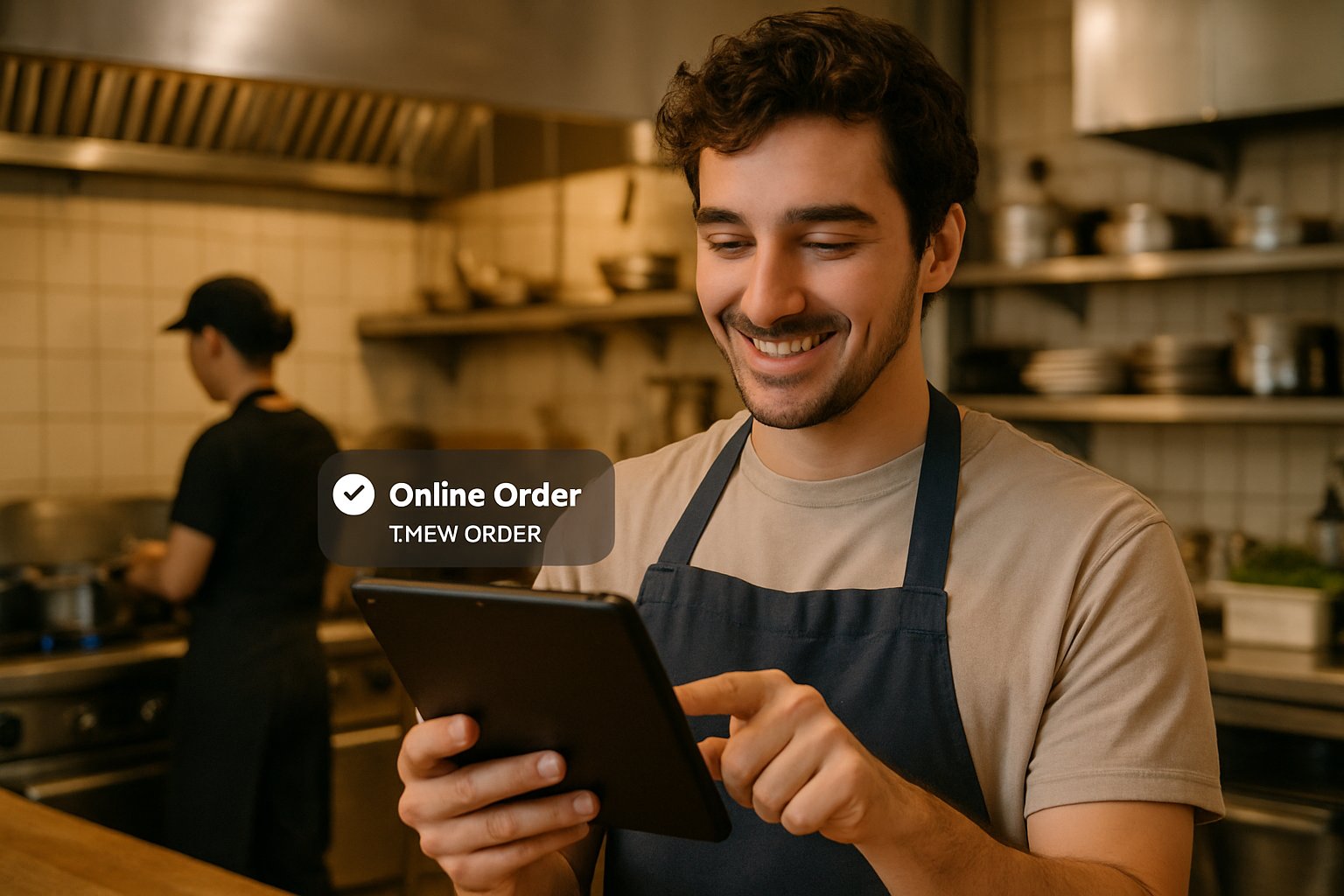 Restaurant staff managing Consumer Ordering Automation orders on tablet
