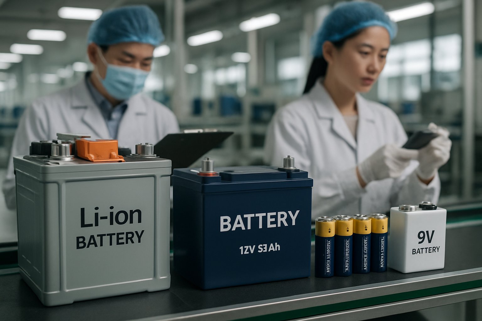 Battery types on a factory line illustrating Battery Export Regulation.