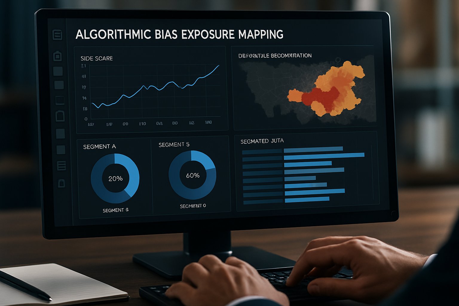 Monitor showing algorithmic bias exposure mapping tools dashboard