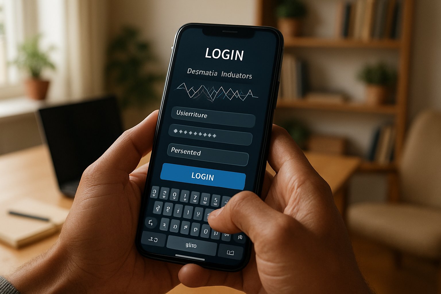 Person authenticating on smartphone using Behavioral Biometric Authentication Systems at home