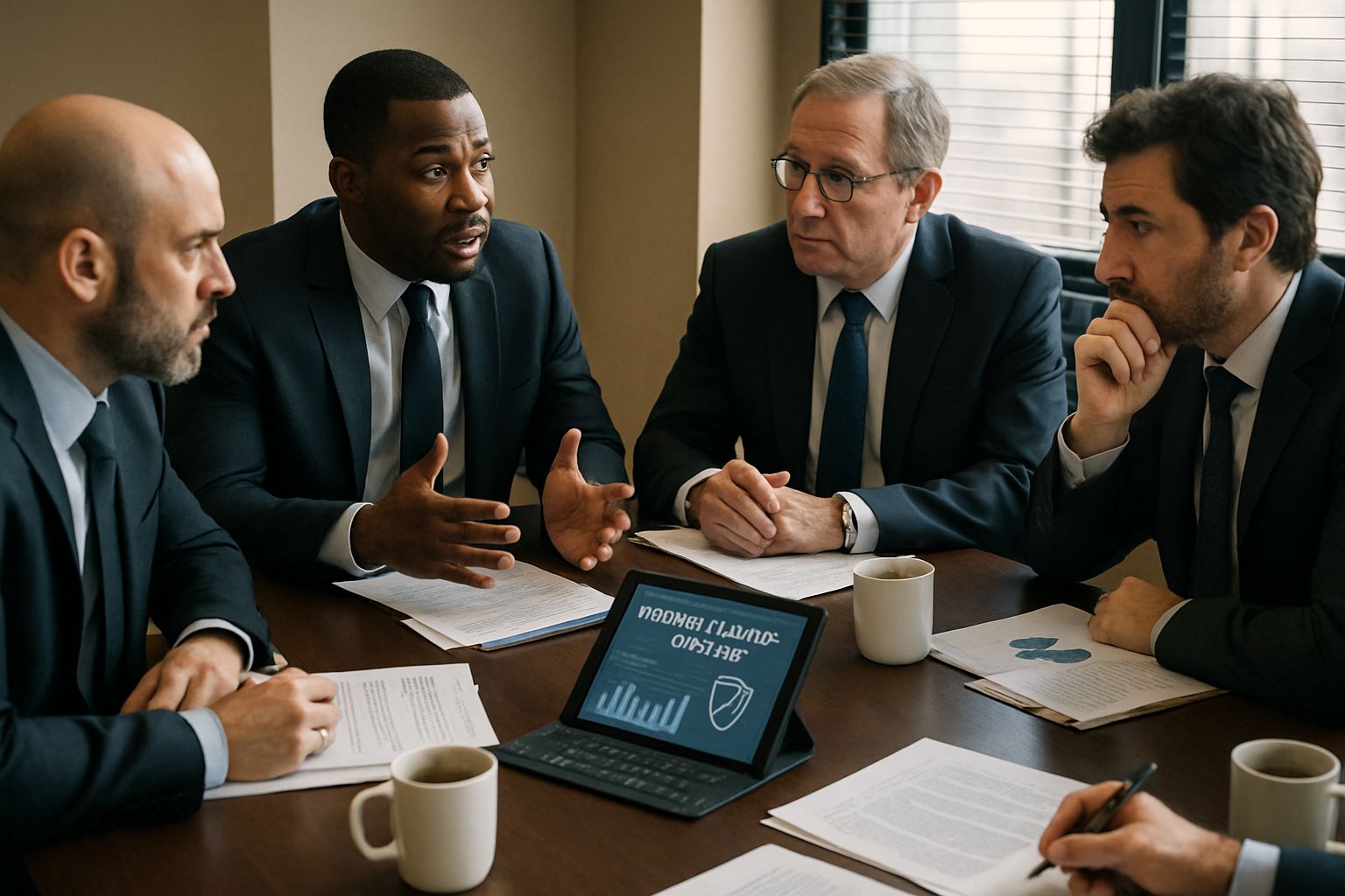 Corporate boardroom discussing Compliance for SEC cybersecurity rules.