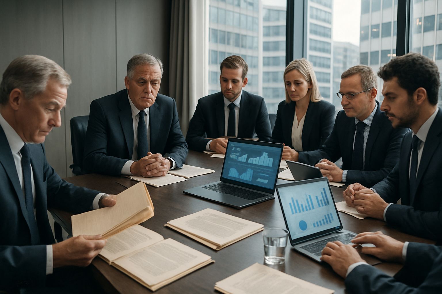 Executives in boardroom reviewing Human Capital strategies for talent management.