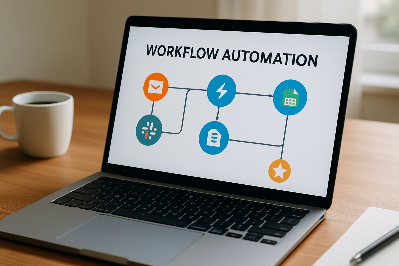 Workflow Automation Bots dashboard on laptop for enterprise productivity.