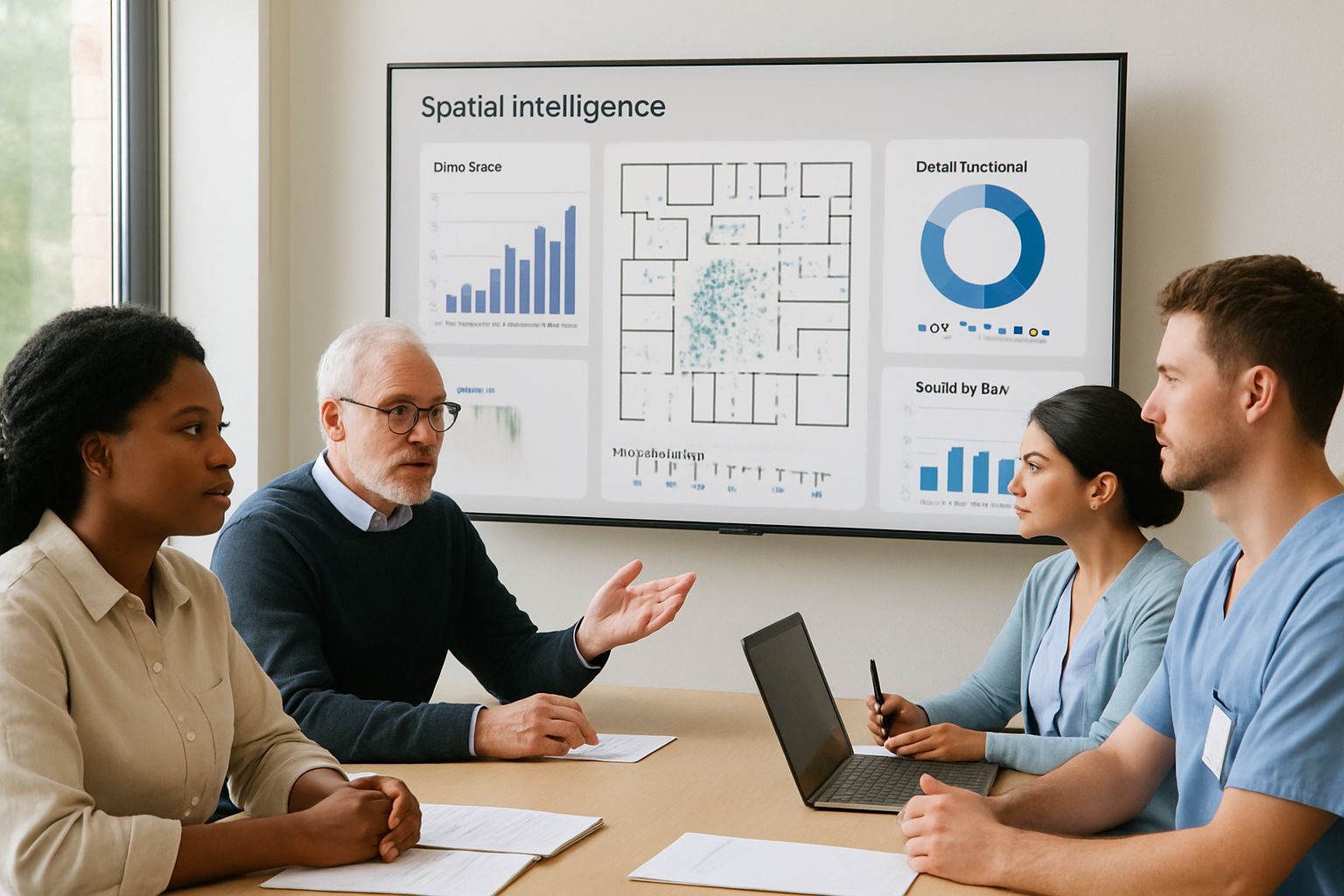 Care team analyzes Spatial Intelligence data for proactive elderly monitoring.