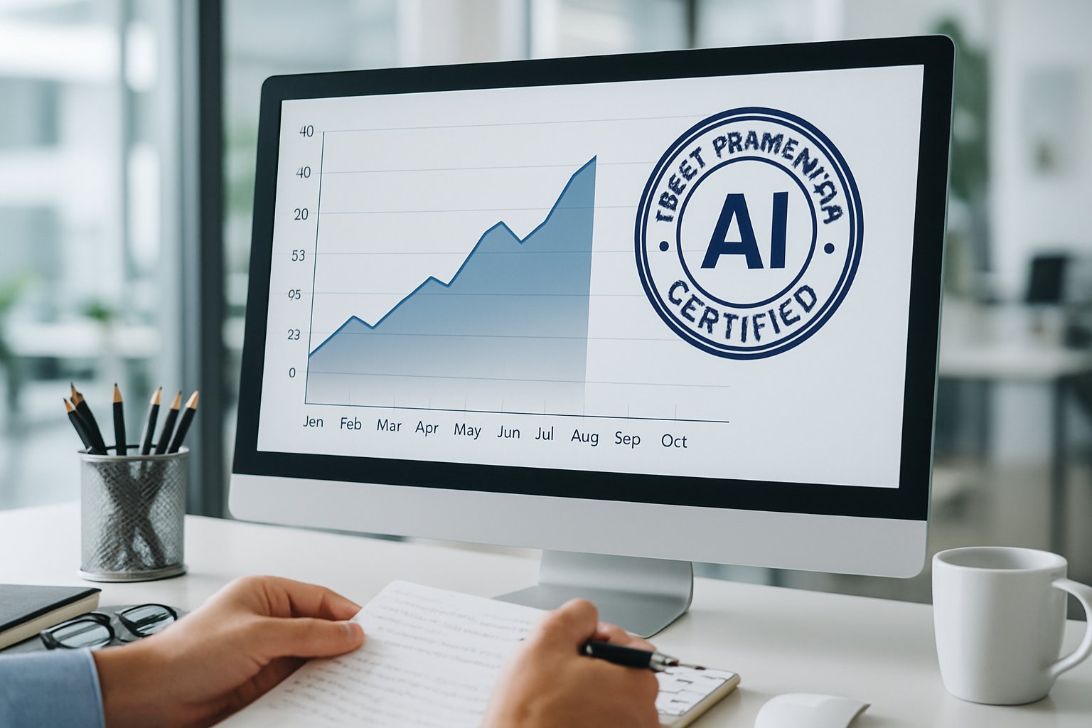 AI trust scoring frameworks certification displayed on modern office computer screen.