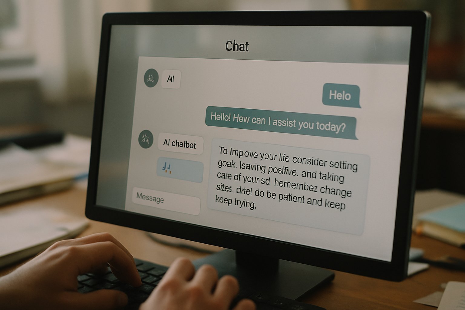 User interacts with AI chatbot demonstrating Automated Writing Quality concerns.