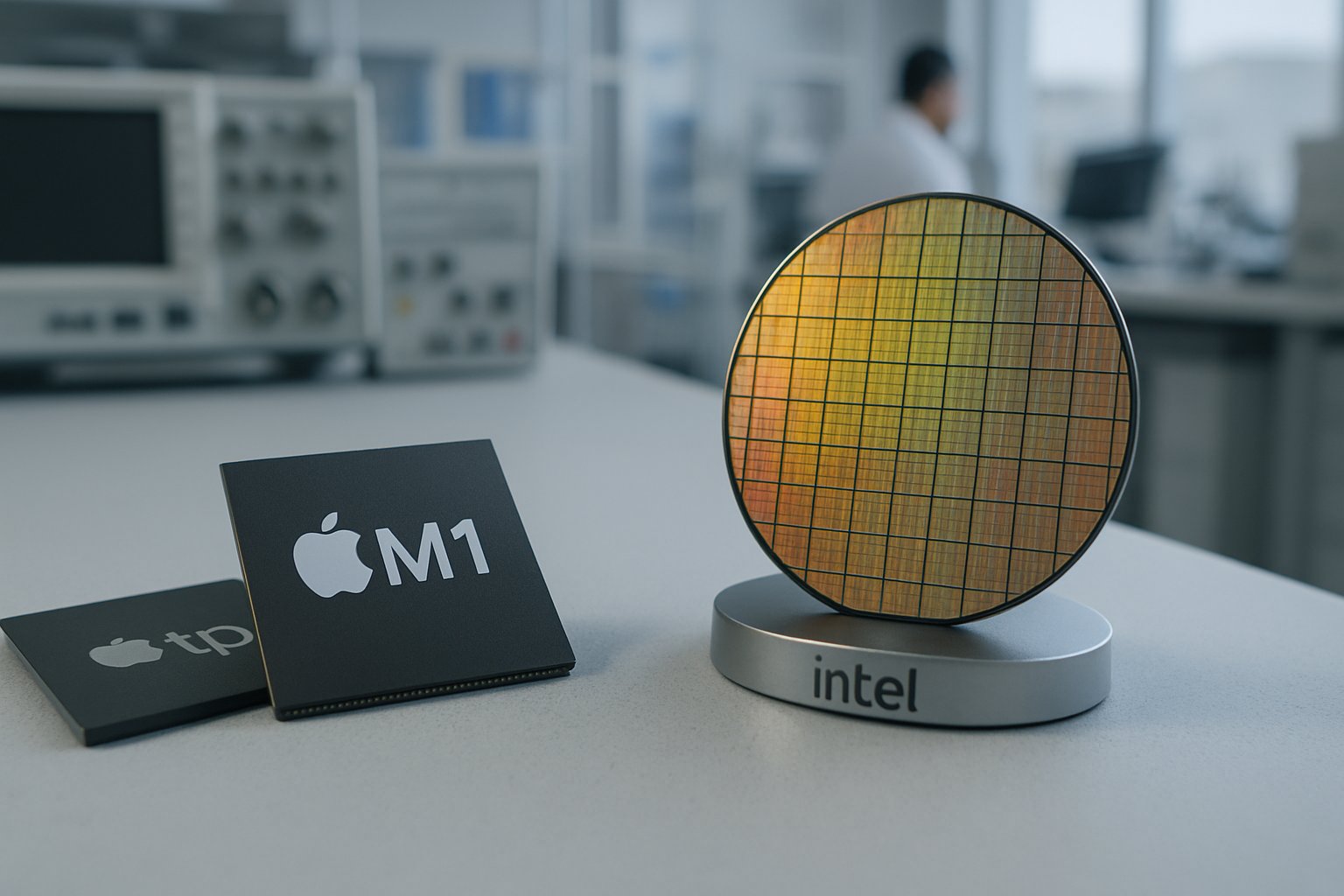 Apple AI Chips and Intel silicon wafers aligned for new supply possibilities.